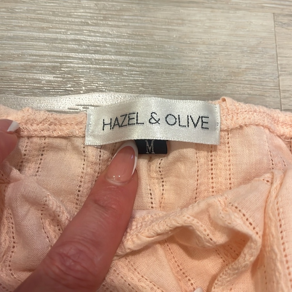 Hazel & Olive Boutique Online Pink Peach Mini Dress M Ruffles Off Shoulder — image 2 of 7